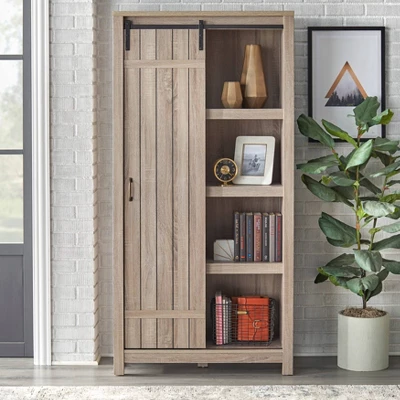 71" Glasbern Tall Farmhouse Barn Door Bookcase Weathered Gray - Buylateral 3 71" Glasbern Tall Farmhouse Barn Door Bookcase Weathered Gray - Buylateral