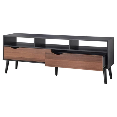 Sundal 2-Drawer TV Stand For TVs Up To 70" With Open Compartments Black/Walnut - Buylateral 4 Sundal 2-Drawer TV Stand For TVs Up To 70" With Open Compartments Black/Walnut - Buylateral - Image 3