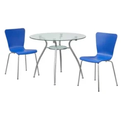 3pc Itza Round Glass Top And Chrome Base Dining Set - Buylateral -Buylateral GUEST 57372964 9b64 4c02 9c23 be406793a325