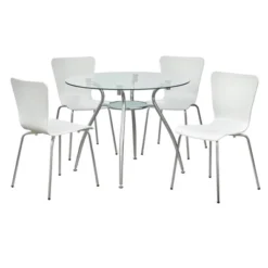 5pc Itza Round Glass Top And Chrome Base Dining Set - Buylateral -Buylateral GUEST 60c1fb40 6b57 4906 b27a 9683312252bf