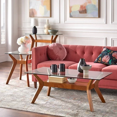 Fontana Glass Top Sofa Table Walnut - Buylateral 4 Fontana Glass Top Sofa Table Walnut - Buylateral - Image 2