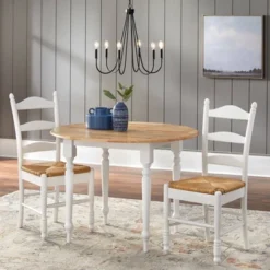 3pc Ladder Back Drop Leaf Dining Set Wood/White - Buylateral