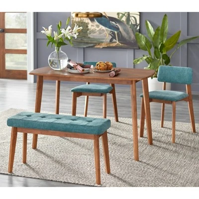 Nettie Mid-Century Modern Upholstered Bench Walnut/Teal - Buylateral 5 Nettie Mid-Century Modern Upholstered Bench Walnut/Teal - Buylateral - Image 3