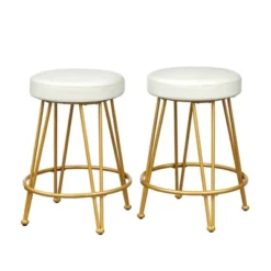 Set Of 2 24" Mazzini Faux Leather And Metal Counter Height Barstools - Buylateral -Buylateral GUEST 8607c253 0571 45c6 8b72 5fbf46715352