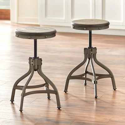 Set Of 2 Adjustable Height Stools With Nailhead Pewter Silver - Buylateral 4 Set Of 2 Adjustable Height Stools With Nailhead Pewter Silver - Buylateral - Image 2
