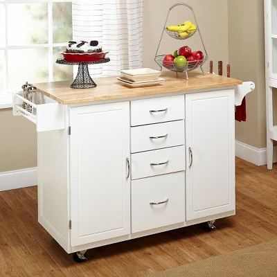 Cottage Country Wood Top Kitchen Cart White - Buylateral 5 Cottage Country Wood Top Kitchen Cart White - Buylateral - Image 3