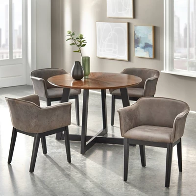 5pc Jonas Round Dining Set Walnut/Gray/Black - Buylateral 3 5pc Jonas Round Dining Set Walnut/Gray/Black - Buylateral