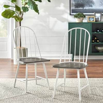 Set Of 2 Milo Windsor Metal With Wood Seat Dining Chairs White/Charcoal Gray - Buylateral 3 Set Of 2 Milo Windsor Metal With Wood Seat Dining Chairs White/Charcoal Gray - Buylateral