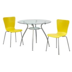 3pc Itza Round Glass Top And Chrome Base Dining Set - Buylateral -Buylateral GUEST aa0a19a0 cc3e 4407 baef 87707d01a68d