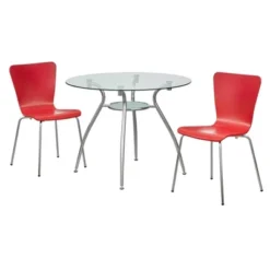 3pc Itza Round Glass Top And Chrome Base Dining Set - Buylateral -Buylateral GUEST ad1e6ae4 9d07 4aa3 ba3d 6b04c97a3d7e