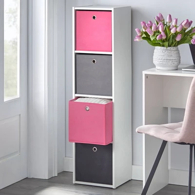 4.25" Utility Bookcase Tower With 4 Fabric Bins White/Pink - Buylateral 4 4.25" Utility Bookcase Tower With 4 Fabric Bins White/Pink - Buylateral - Image 2