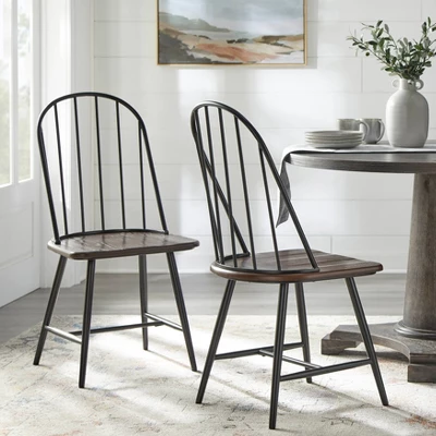 Set Of 2 Milo Windsor Metal With Wood Seat Dining Chairs - Buylateral 8 Set Of 2 Milo Windsor Metal With Wood Seat Dining Chairs - Buylateral - Image 6