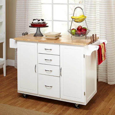 Cottage Country Wood Top Kitchen Cart White - Buylateral 4 Cottage Country Wood Top Kitchen Cart White - Buylateral - Image 2