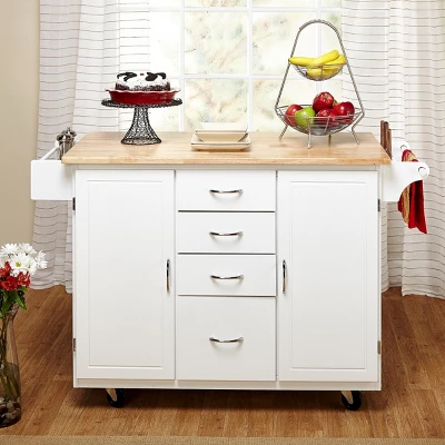 Cottage Country Wood Top Kitchen Cart White - Buylateral 3 Cottage Country Wood Top Kitchen Cart White - Buylateral