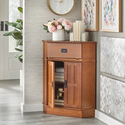 Mission 2 Door 1 Drawer Corner Storage Cabinet Oak - Buylateral 4 Mission 2 Door 1 Drawer Corner Storage Cabinet Oak - Buylateral - Image 2