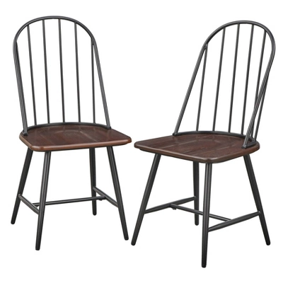 Set Of 2 Milo Windsor Metal With Wood Seat Dining Chairs - Buylateral 3 Set Of 2 Milo Windsor Metal With Wood Seat Dining Chairs - Buylateral