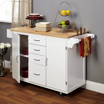 Cottage Country Wood Top Kitchen Cart White - Buylateral 6 Cottage Country Wood Top Kitchen Cart White - Buylateral - Image 4