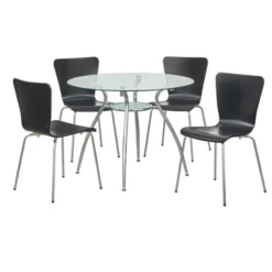 5pc Itza Round Glass Top And Chrome Base Dining Set - Buylateral -Buylateral GUEST e81d2db8 a0c8 4876 ae51 87fa0776bb00