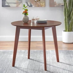 Buylateral Tania Mid Century Modern Round Dining Table Walnut: Mid-Century Modern, Beech Wood Legs, Seats 4