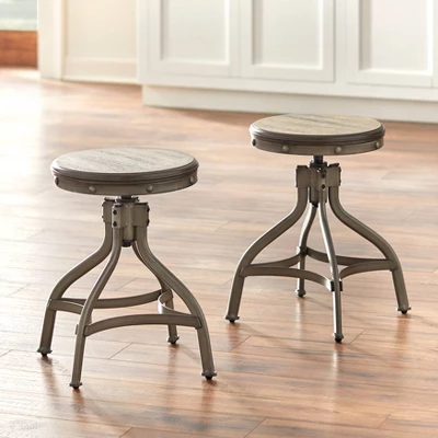 Set Of 2 Adjustable Height Stools With Nailhead Pewter Silver - Buylateral 3 Set Of 2 Adjustable Height Stools With Nailhead Pewter Silver - Buylateral