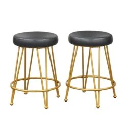 Set Of 2 24" Mazzini Faux Leather And Metal Counter Height Barstools - Buylateral -Buylateral GUEST edb68f6e 6c76 42ee b8fc 1404e2b1497e